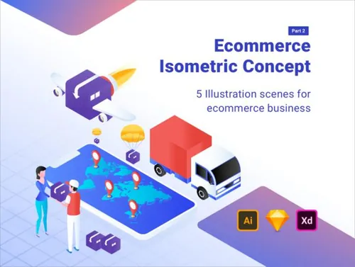 酷炫的电商2.5D插画素材下载Ecommerce Isometric