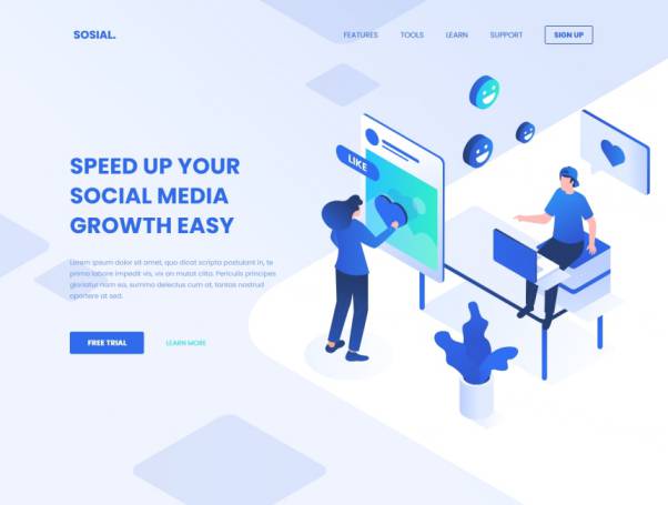 社交媒体2.5D创意插画下载Social Media Growth Isomet