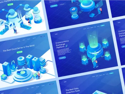 2.5D云服务技术概念创意插画Isometric Illustrati