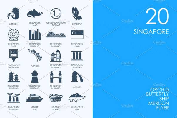 一组简单的新加坡城市图标集 Singapore icons