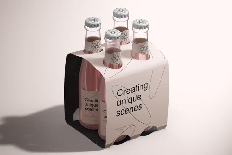 高质量啤酒瓶架外卖品牌包装设计展示样机模板 Glass Bo