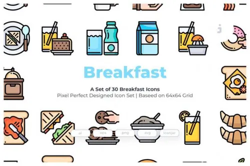 早餐主题矢量图标 30 Breakfast Icons