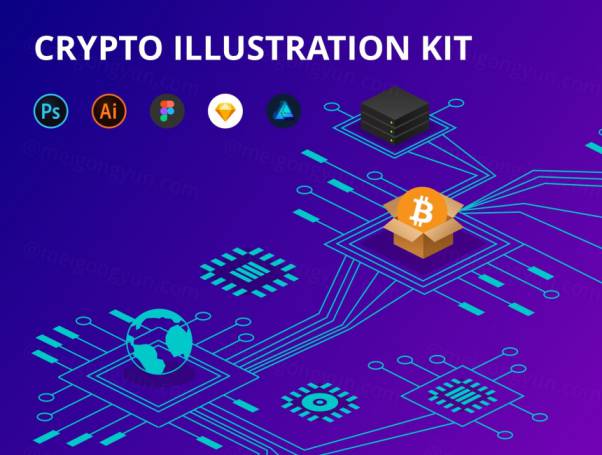 2.5D区块链科技概念设计插图Crypto Illustration Kit