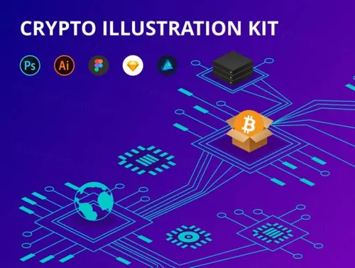 2.5D区块链科技概念设计插图Crypto Illustration Kit