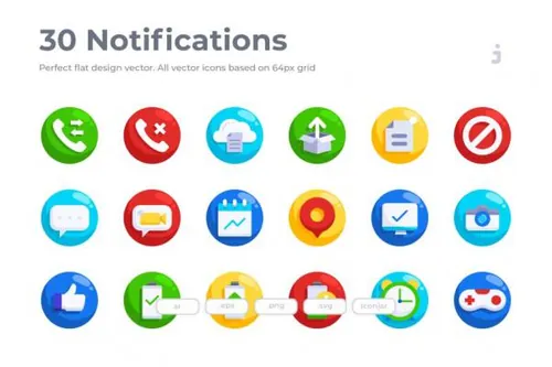 消息通知扁平化图标素材 30 Notifications Icons
