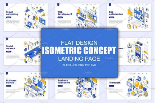 现代网站着陆页等距概念插图集 Landing Page Templates