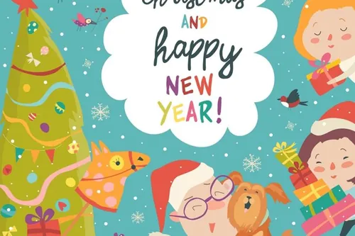 可爱的儿童卡通风格圣诞节插画 elements-cute-christmas-frame-with-funny-cartoon...