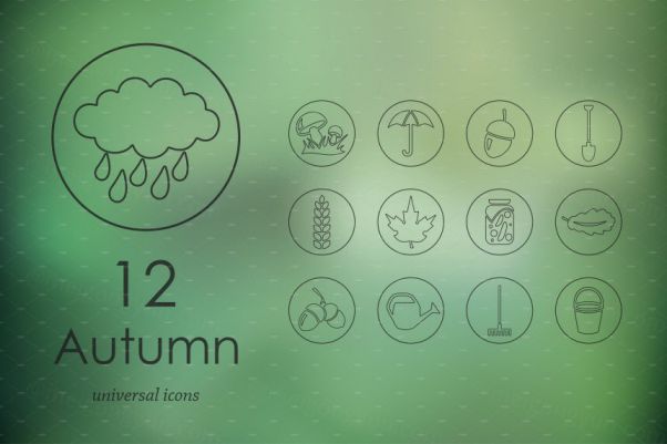 一组12个秋季通用元素简易图标 12 Autumn icons