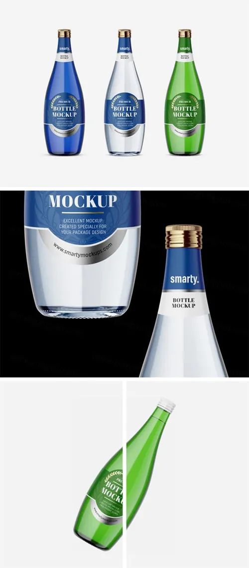 玻璃矿泉水瓶包装贴图展示模版 Glass Bottle Mockups Set