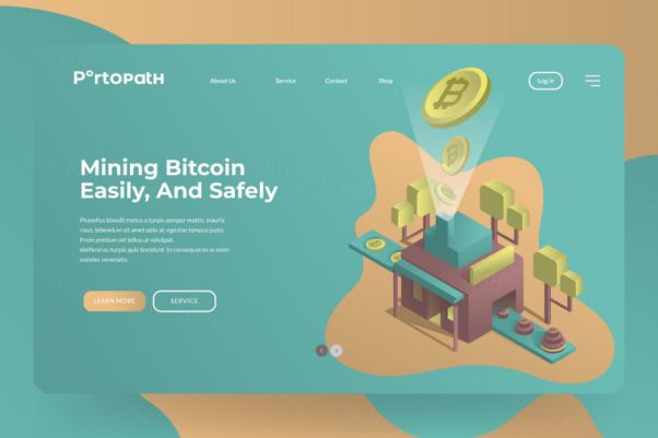 时尚高端3D立体2.5D比特币区块链mining-bitcoin-ba