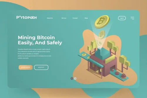 时尚高端3D立体2.5D比特币区块链mining-bitcoin-ba