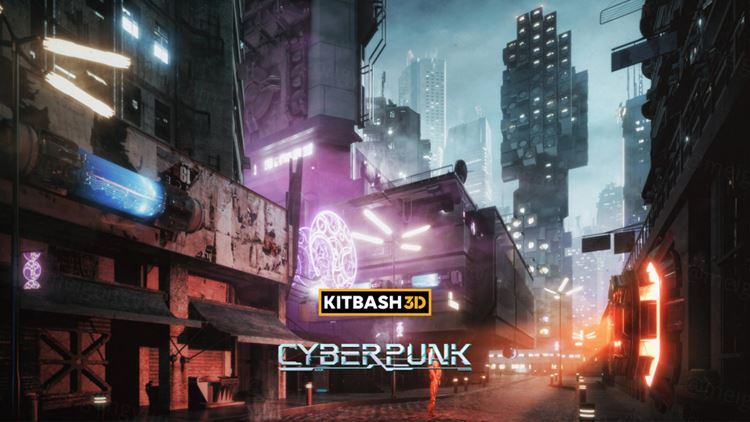 未来派赛博朋克科幻城市楼房街道建筑3D模型素材 KitBas