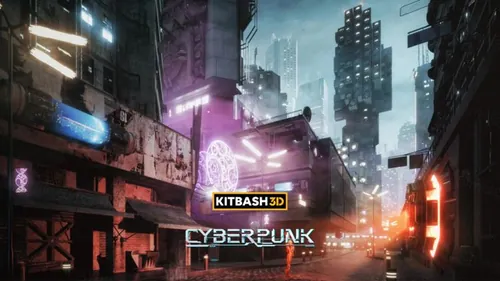 未来派赛博朋克科幻城市楼房街道建筑3D模型素材 KitBas