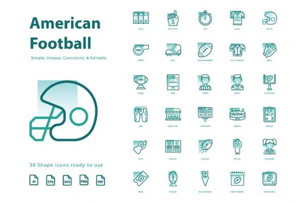 美式足球橄榄球主题形状图标 American Football