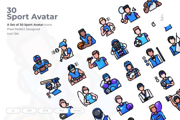 运动员人物矢量图标 30 Sport Avatar Icons