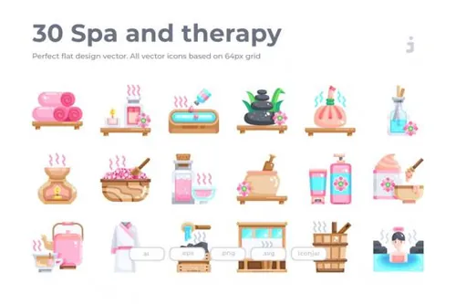 养生理疗主题扁平设计风矢量图标 30 Spa and therapy