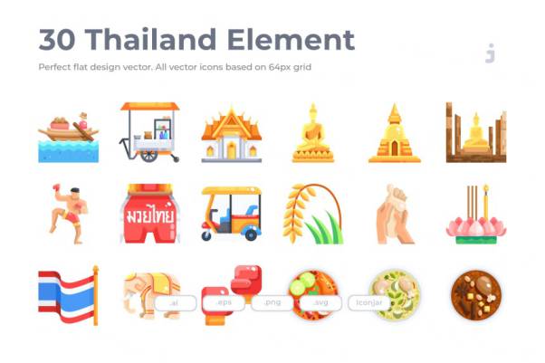 泰国国家元素扁平设计风格矢量图标 30 Thailand Elemen
