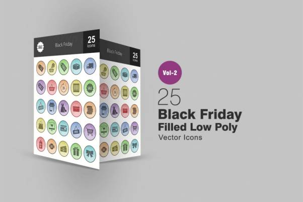 星期五电商购物节多边形填充图标 25 Black Friday Fil