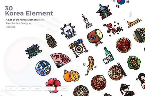 韩国民族元素矢量图标 30 Korea Element Icons