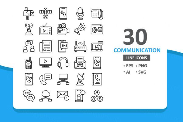 移动通信主题矢量线性图标 30 Communication Icons
