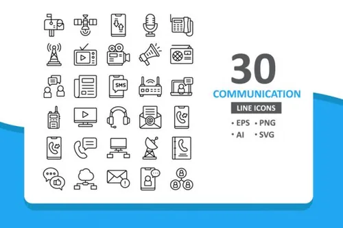 移动通信主题矢量线性图标 30 Communication Icons