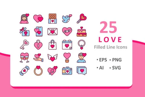 爱情主题填充图标素材 25 Love Icons – Filled L