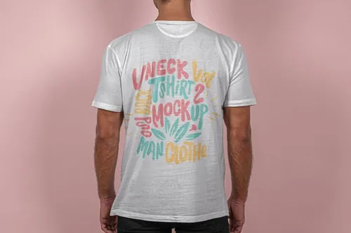 后V领男士Psd T恤样机 Back V-Neck Psd T-Shirt Mockup