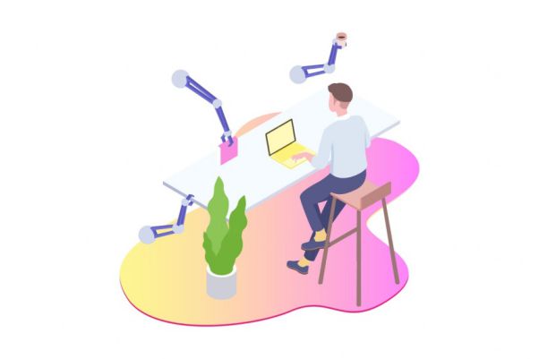 时尚高端简约的2.5D等轴等智能机器人blockchain-platf