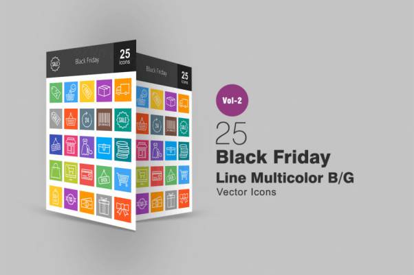黑色星期五主题多色线性图标 25 Black Friday Line