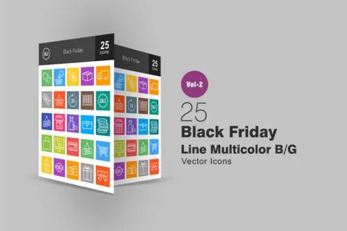 黑色星期五主题多色线性图标 25 Black Friday Line