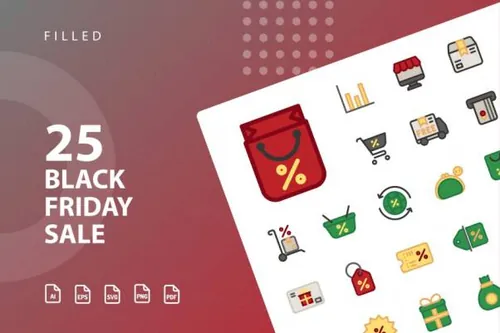 黒五购物促销主题填充图标设计素材 Black Friday Sale