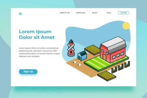 时尚高端2.5D等轴等距健康绿色农村农场横幅landing  page