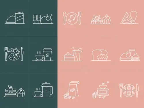 餐馆美食主题矢量线性图标 Restaurant Vector Icon