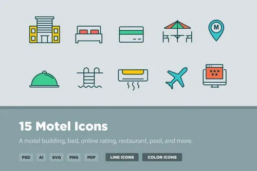 汽车旅馆矢量图标素材 15 Motel Icons