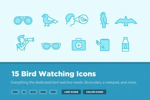 观鸟主题矢量图标 15 Bird Watching Icons