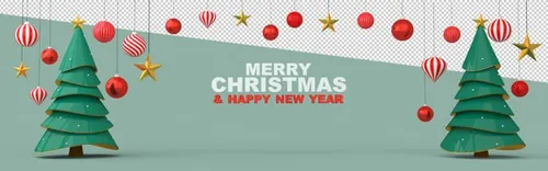 圣诞节3D渲染卡通可爱新年快乐场景PSD分层插画素材 Merry christmas happy new year