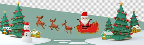 圣诞节3D渲染卡通可爱新年快乐场景PSD分层插画素材 Merry christmas happy new year