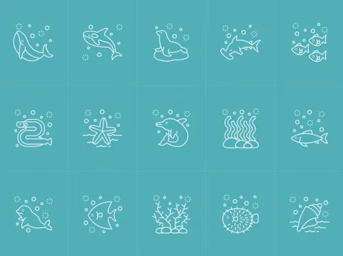 海洋主题矢量图标设计素材 Sea Life Vector Icons
