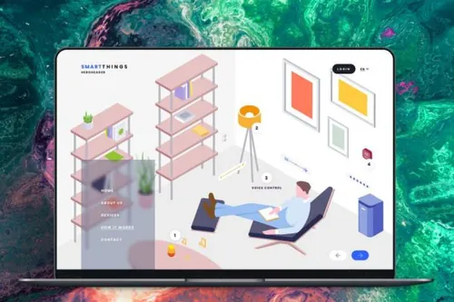 2.5D等轴等距海报英雄标题智能家居hero header