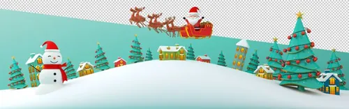 圣诞节3D渲染卡通可爱新年快乐场景PSD分层插画素材 Merry christmas happy new year