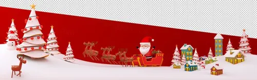 圣诞节3D渲染卡通可爱新年快乐场景PSD分层插画素材 Merry christmas happy new year