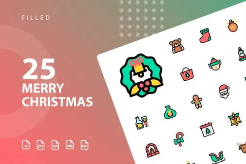 圣诞快乐主题填充图标素材 Merry Christmas Filled
