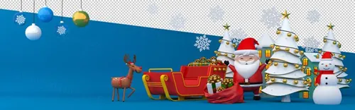 圣诞节3D渲染卡通可爱新年快乐场景PSD分层插画素材 Merry christmas happy new year