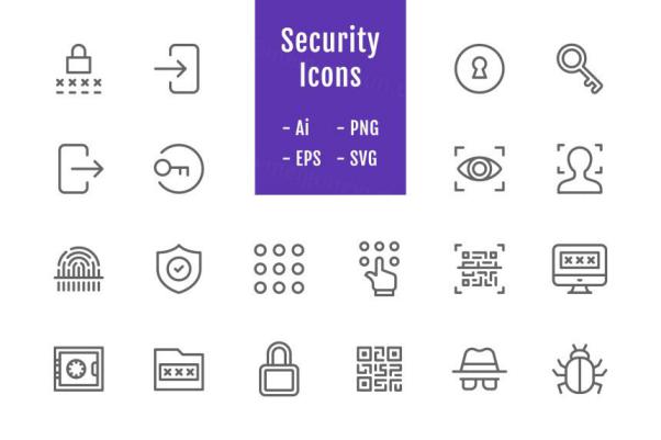 信息安全主题线性矢量图标素材 20 Security Icons
