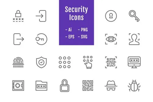 信息安全主题线性矢量图标素材 20 Security Icons
