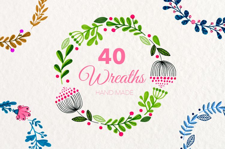 40+手绘花环PNG免扣素材合集包 Floral Wreat