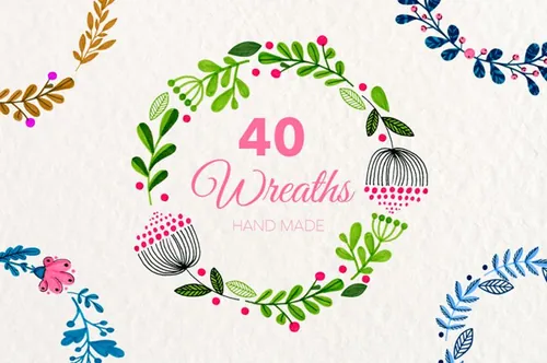 40+手绘花环PNG免扣素材合集包 Floral Wreat