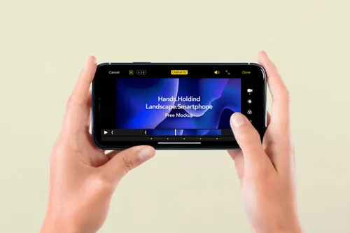 手持智能手机拍照姿势APP设计提案场景展示样机模板 Land