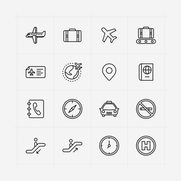航空主题矢量线性图标 16 Vector Airport Icons