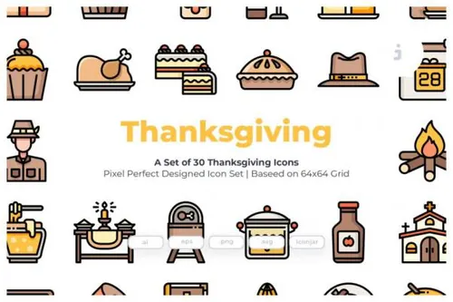 感恩节节日主题矢量图标 30 Thanksgiving Icons